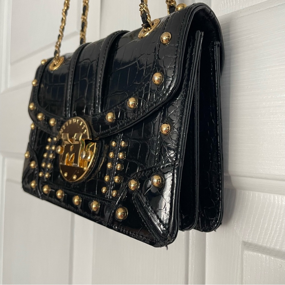 METROCITY Croc Embossed Studded Shoulder Crossbody Bag Black - Picture 5 of 14